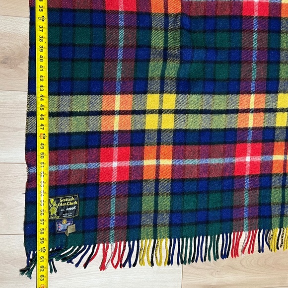 Vtg All Wool England Made Scottish Glen Check Plaid Fringe Throw Blanket 56 X 60 - Picture 7 of 10